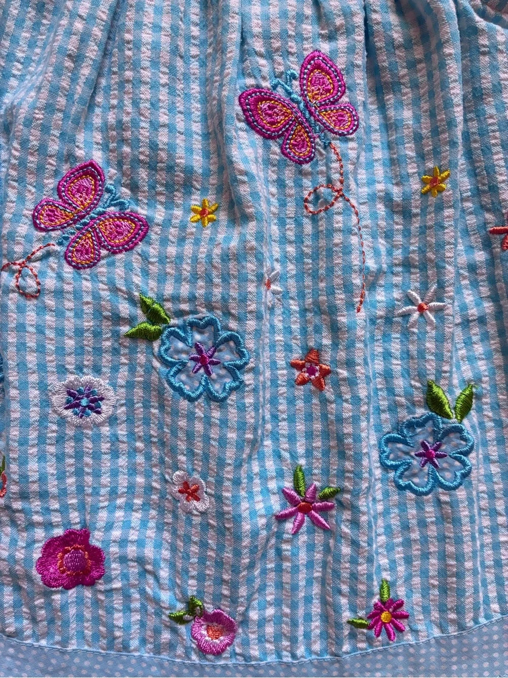 Youngland Light Blue and White Gingham Embroidered Dress & Bloomers